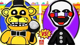 Huevos Sorpresa Gigantes de Five Nights at Freddys Golden Freddy VS Puppet de Plastilina playdoh [upl. by Eigriv441]