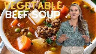 QUICK Vegetable Ground Beef Soup Recipe  Tomato Paste Hack [upl. by Bartholomeo]