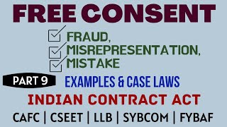 Fraud  Misrepresentation  Mistake  Free Consent  Indian Contract Act  Caselaws  Example [upl. by Elora322]