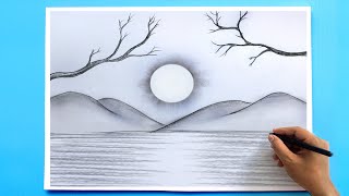 How to Draw a simple Landscape  Easy Pencil Drawing [upl. by Dunstan]