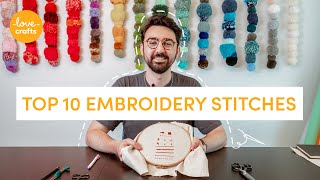 Embroidery for beginners  TOP 10 stitches [upl. by Ahsetel]