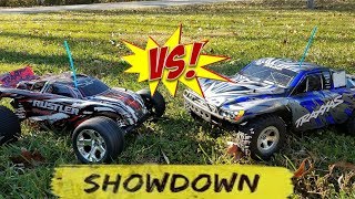 Traxxas Rustler Xl5 2wd vs Slash XL5 2wd Tug O War Top Speed Jumping comparison [upl. by Nanaj]