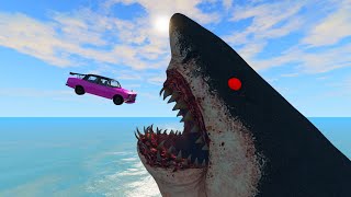 Beamng Drive  Cars Jump into Scary Sharks  Fun Stunts Jumps Crash Compilation [upl. by Goth]