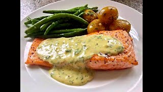 Saumonsauce crémeuse à lailcitron سلمون مع كريمة الثوم  صلصة الليمونCreamy garlic lemon salmon [upl. by Einned]