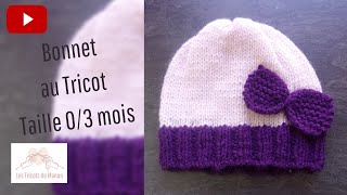 Bonnet bébé 03 mois au tricot [upl. by Norrad21]