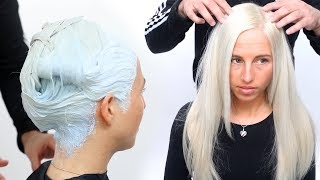 HOW TO COLOR HAIR WHITE  WHITE HAIR COLOR TUTORIAL [upl. by Aenil]