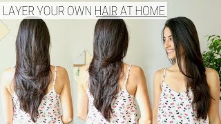 HOW I CUT amp LAYER MY HAIR AT HOME » diy long layers haircut [upl. by Bickart]